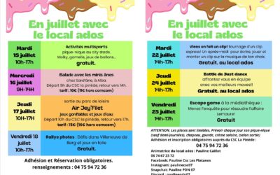 Pour les ados, programme en juillet.